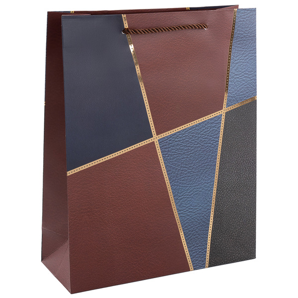 Пакет подарочный, 210гр, Геометрия, Золотые линии, Дизайн №3, Металлик, 32*26*10 см, 1 шт.