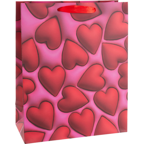 Пакет подарочный, 210гр, Объемные сердца, 23*18*10 см, 1 шт.