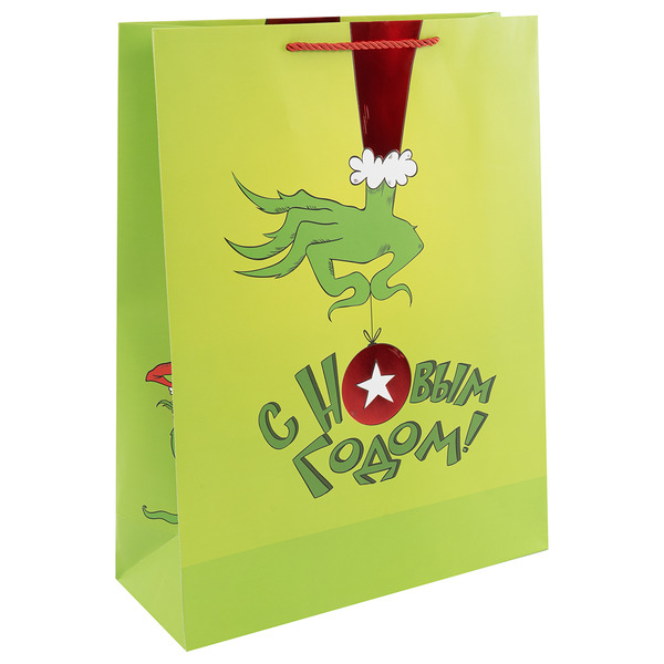 Пакет подарочный, 210гр, С Новым Годом! (зеленый монстрик), Металлик, 55*45*20 см, 1 шт.