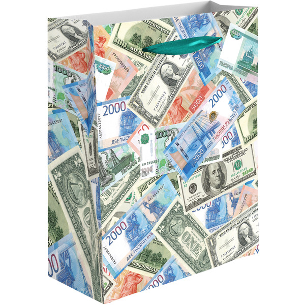 Пакет подарочный, 210гр, Деньги, 23*18*10 см, 1 шт.