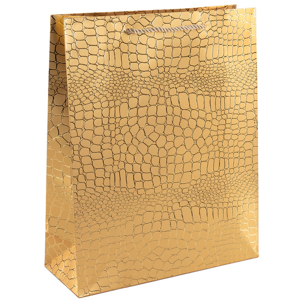 Пакет подарочный, 210гр, Текстура кожи, Дизайн №2, Золото, Металлик, 15*12*7 см, 1 шт.
