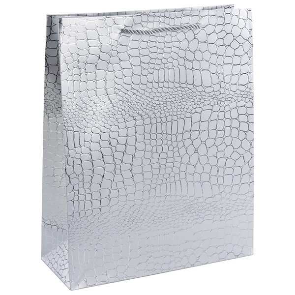 Пакет подарочный, 210гр, Текстура кожи, Дизайн №1, Серебро, Металлик, 15*12*7 см, 1 шт.