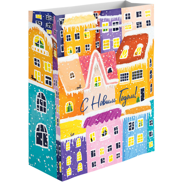 Пакет подарочный, 210гр, С Новым Годом! (зимний городок), 55*45*20 см, 1 шт.