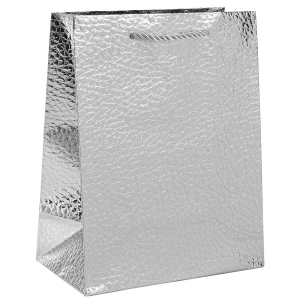 Пакет подарочный, 210гр, Фактура кожи, Дизайн №3, Серебро, Металлик, 15*12*7 см, 1 шт.