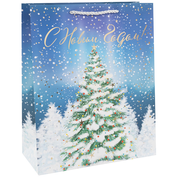 Пакет подарочный, 210гр, С Новым Годом! (зимняя елочка), Металлик, 70*50*20 см, 1 шт.