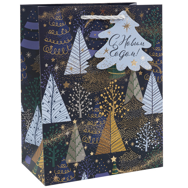 Пакет подарочный, 210гр, С Новым Годом! (сказочный лес), Металлик, 41*31*12 см, 1 шт.