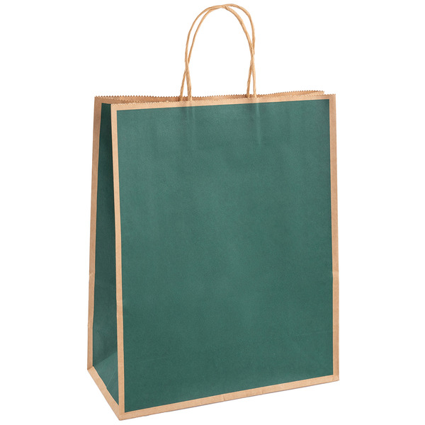 Пакет подарочный, Крафт 120гр, Стильный кант, Дизайн №2, Темно-зеленый, 21*15*8 см, 1 шт.