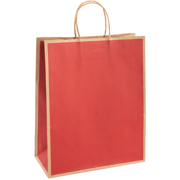 Пакет подарочный, Крафт 120гр, Стильный кант, Дизайн №1, Красный, 33*26*12 см, 1 шт.