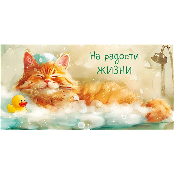 Конверты для денег, На радости жизни (котик купается), с блестками, 10 шт.