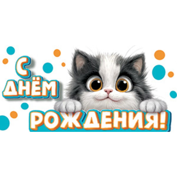 Конверты для денег, С Днем Рождения! (милый котенок), 10 шт.