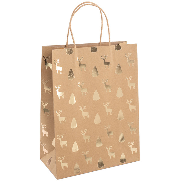 Пакет подарочный, Крафт 120гр, Новогодний, Дизайн №3, Металлик, 21*18*10 см, 1 шт.