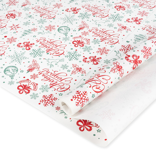 Упаковочная бумага 60гр (0,7*9,14 м) С Новым Годом!, Красный/Зеленый, 1 шт.