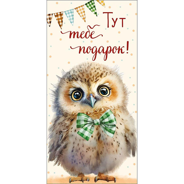 Конверты для денег, Тут тебе подарок! (совенок), 10 шт.
