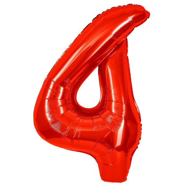 Шар (40"/102 см) Цифра, 4, Красный, Металлик, 1 шт. в уп.