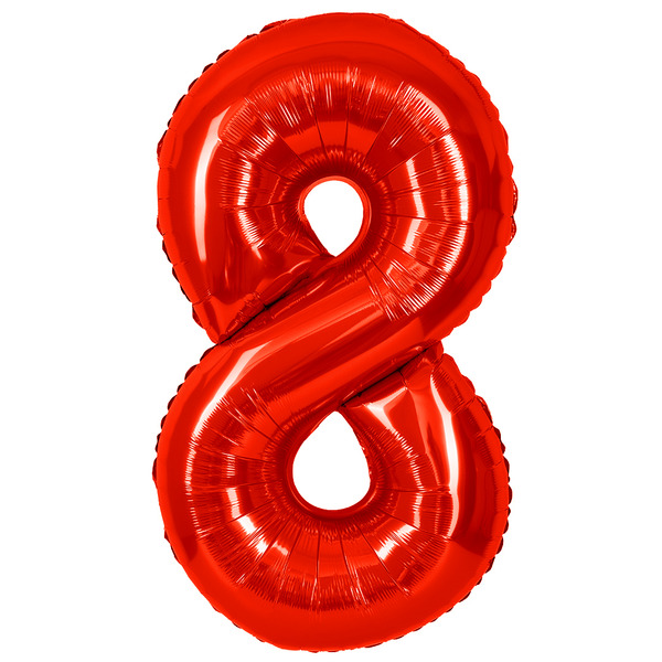 Шар (40"/102 см) Цифра, 8, Красный, Металлик, 1 шт. в уп.