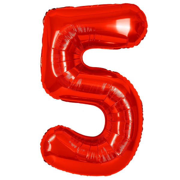 Шар (40"/102 см) Цифра, 5, Красный, Металлик, 1 шт. в уп.