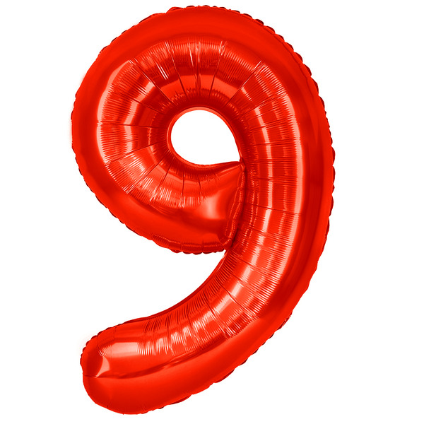 Шар (40"/102 см) Цифра, 9, Красный, Металлик, 1 шт. в уп.