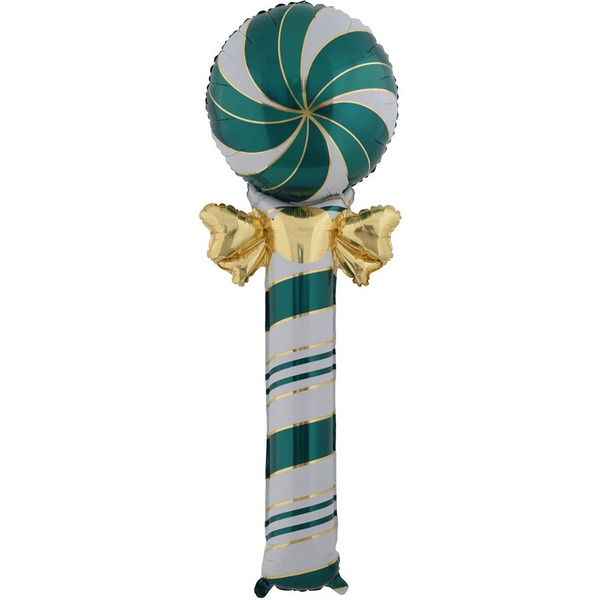 Шар (59"/150 см) Фигура, Леденец трость с бантом, Зеленый/Золото, 1 шт. в уп.