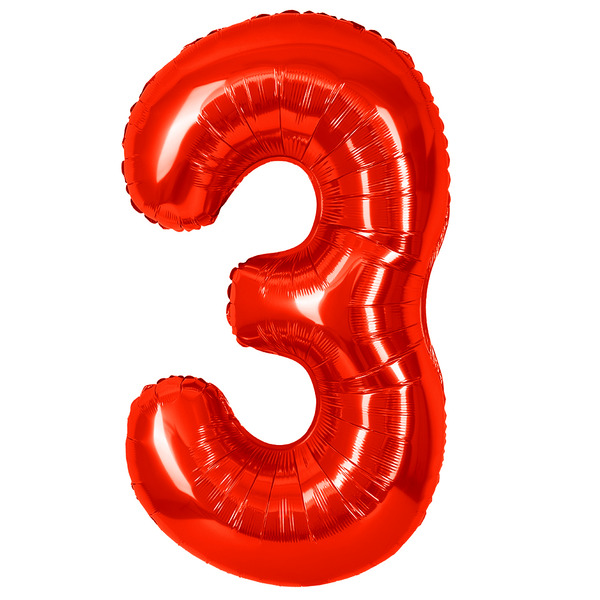 Шар (40"/102 см) Цифра, 3, Красный, Металлик, 1 шт. в уп.