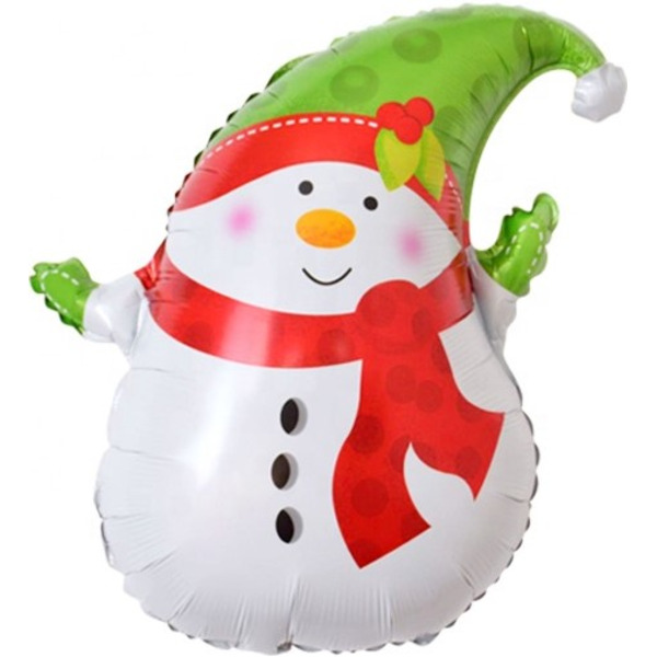 Шар с клапаном (17"/43 см) Мини-фигура, Снеговик в зеленом колпачке, 5 шт. в уп.