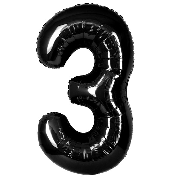 Шар (40"/102 см) Цифра, 3, Черный, Металлик, 1 шт. в уп.