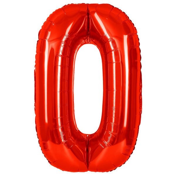 Шар (40"/102 см) Цифра, 0, Красный, Металлик, 1 шт. в уп.