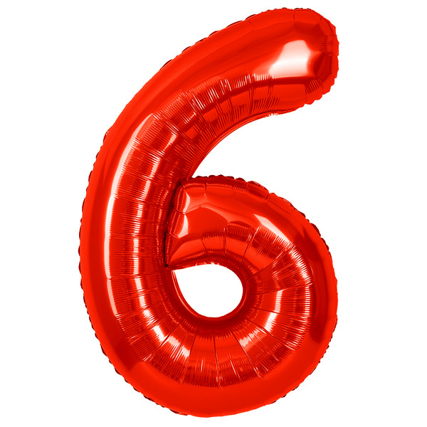 Шар (40"/102 см) Цифра, 6, Красный, Металлик, 1 шт. в уп.
