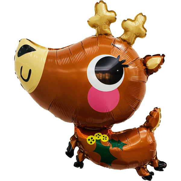 Шар с клапаном (14"/36 см) Мини-фигура, Новогодний олененок, 5 шт. в уп.