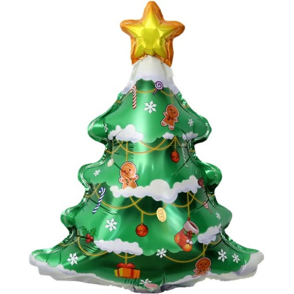 Шар с клапаном (17"/43 см) Мини-фигура, Новогодняя елочка со снегом, 5 шт. в уп.