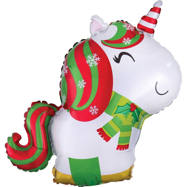 Шар с клапаном (17"/43 см) Мини-фигура, Новогодний единорог, 5 шт. в уп.