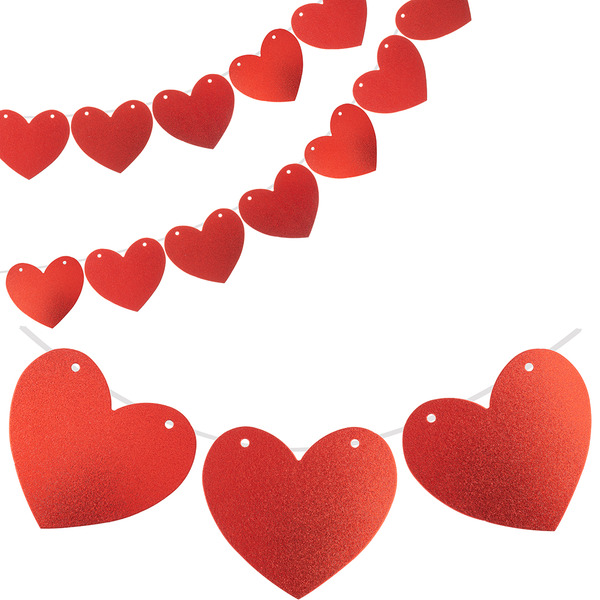 Гирлянда-подвеска Сердце, Красный, с блестками, 300 см, 12*11,3 см*8 шт, 1 упак.