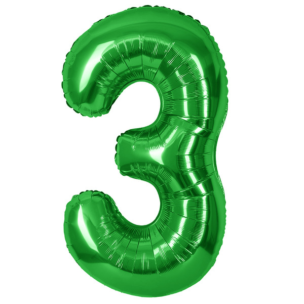 Шар (40"/102 см) Цифра, 3, Зеленый, Металлик, 1 шт. в уп.
