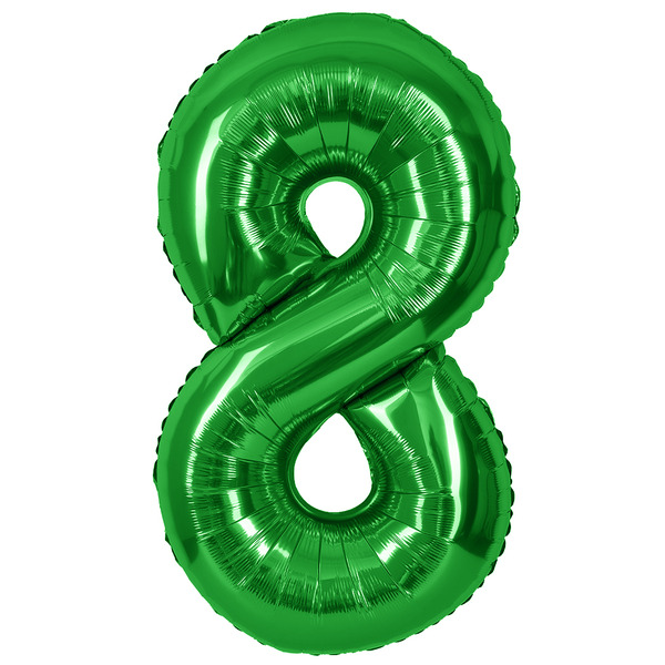 Шар (40"/102 см) Цифра, 8, Зеленый, Металлик, 1 шт. в уп.