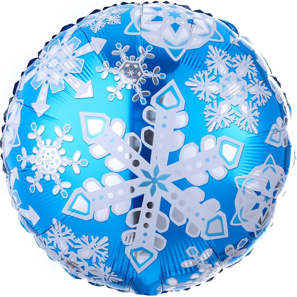 Шар (18"/46 см) Круг, Снежинки, Голубой, 1 шт. в уп.