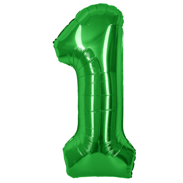 Шар (40"/102 см) Цифра, 1, Зеленый, Металлик, 1 шт. в уп.
