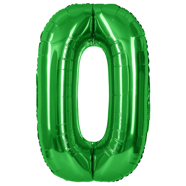 Шар (40"/102 см) Цифра, 0, Зеленый, Металлик, 1 шт. в уп.