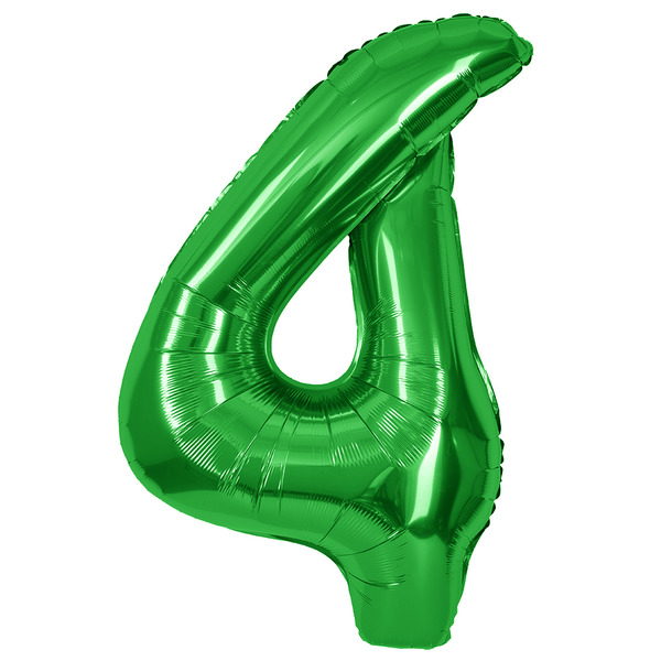 Шар (40"/102 см) Цифра, 4, Зеленый, Металлик, 1 шт. в уп.