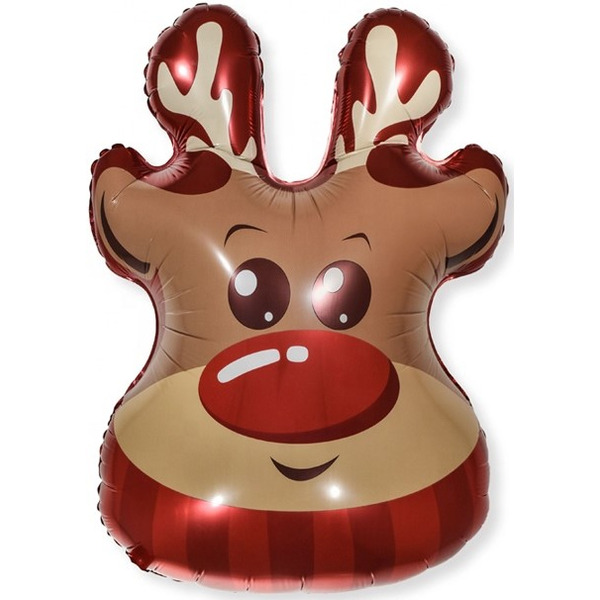 Шар с клапаном (17"/43 см) Мини-фигура, Голова, Веселый Олень, 5 шт. в уп.