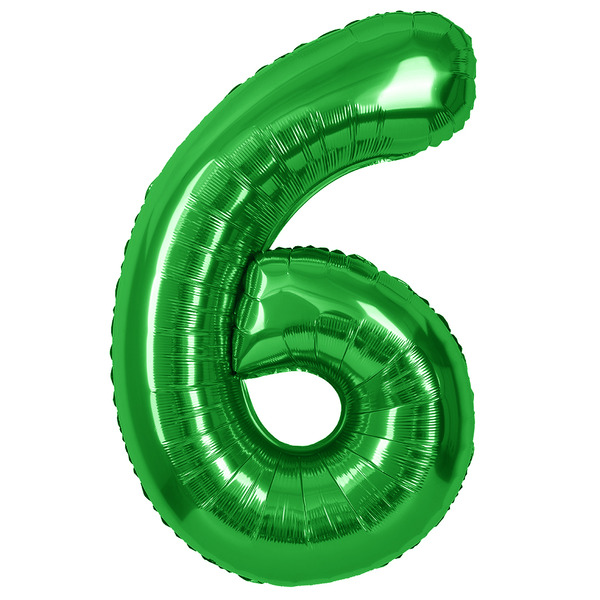 Шар (40"/102 см) Цифра, 6, Зеленый, Металлик, 1 шт. в уп.
