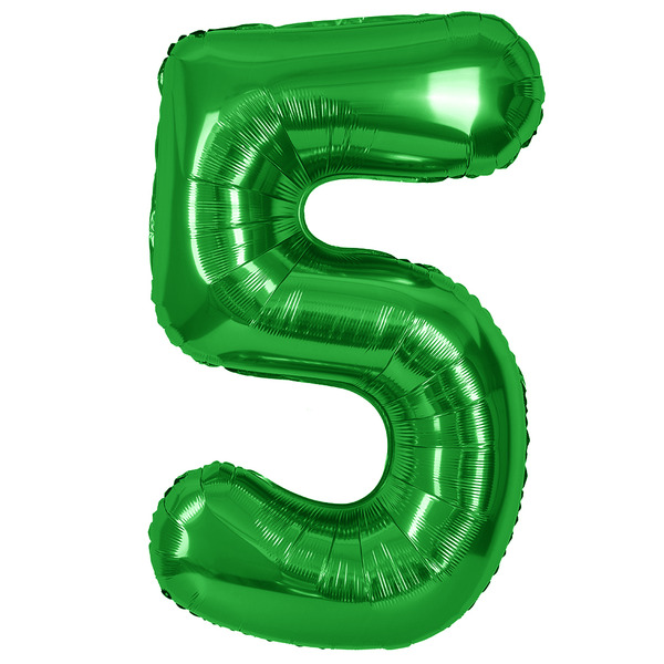 Шар (40"/102 см) Цифра, 5, Зеленый, Металлик, 1 шт. в уп.