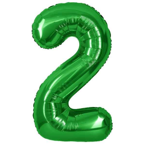 Шар (40"/102 см) Цифра, 2, Зеленый, Металлик, 1 шт. в уп.