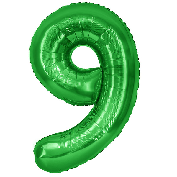 Шар (40"/102 см) Цифра, 9, Зеленый, Металлик, 1 шт. в уп.