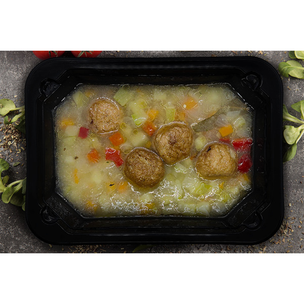 Суп картофельный с кабачками и куриными фрикадельками, 350г