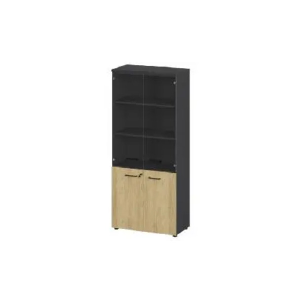 Шкаф высокий со стеклом 800х420х1850 135H005 15/15/6Z.34 Flex Гикори/Черный