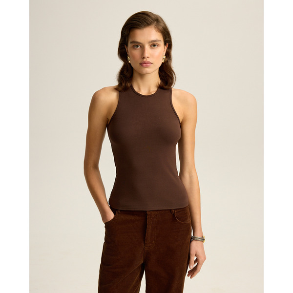 Трикотажный топ с американской проймой, из района и спандекса, коричневый