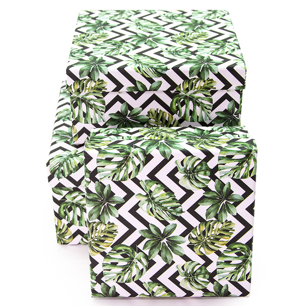 Набор коробок Зигзаги и листья, 17*17*9 см, 3 шт. в упак.