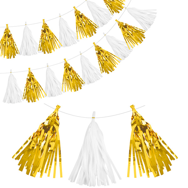 Гирлянда Тассел, Золото/Белый, Металлик, 35*12 см, 10 листов.