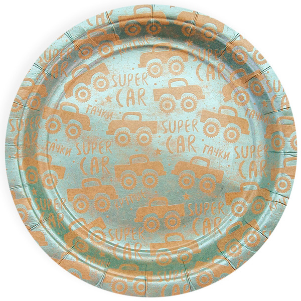 Тарелки (7"/18 см) Супер машинки, Крафт, Голубой, Металлик, 6 шт.