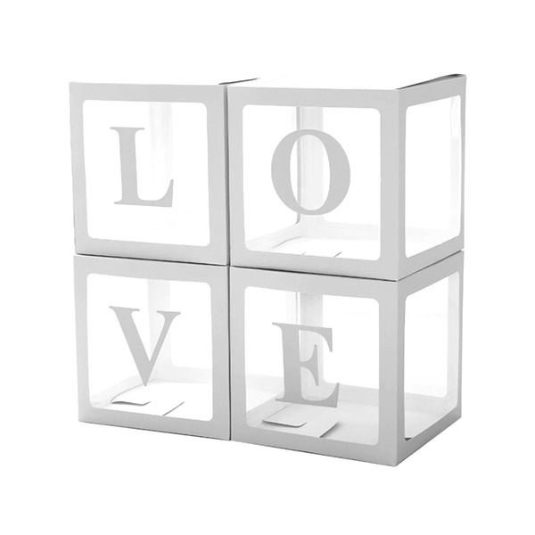 Набор коробок для шаров, Love, Белый, 30*30*30 см, 4 шт. в упак.