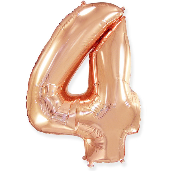 Шар (40"/102 см) Цифра, 4, Розовое Золото, 1 шт. в уп.